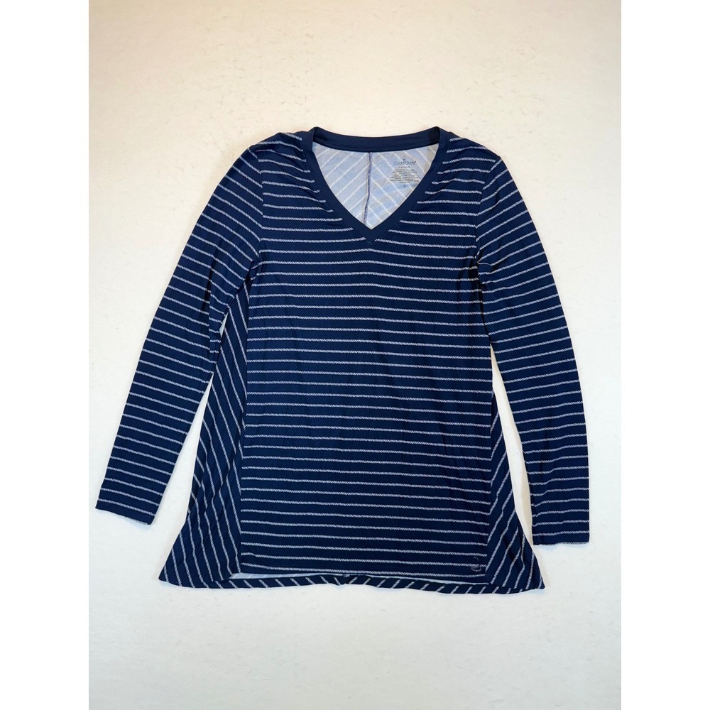 Cuddl Duds Women's Striped Long Sleeve V-Neck Tunic Top Casual Blue S